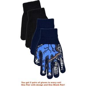 Boys 2 pairs of Gloves: 1-Halloween AND 1-Black (Monster Navy2)